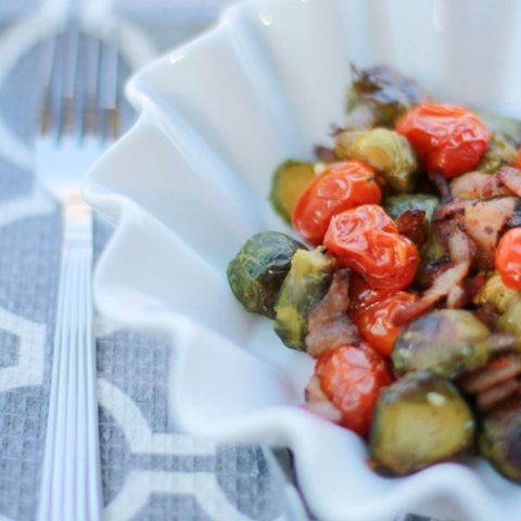 Roasted Brussels Sprouts and Grape Tomatoes with Bacon