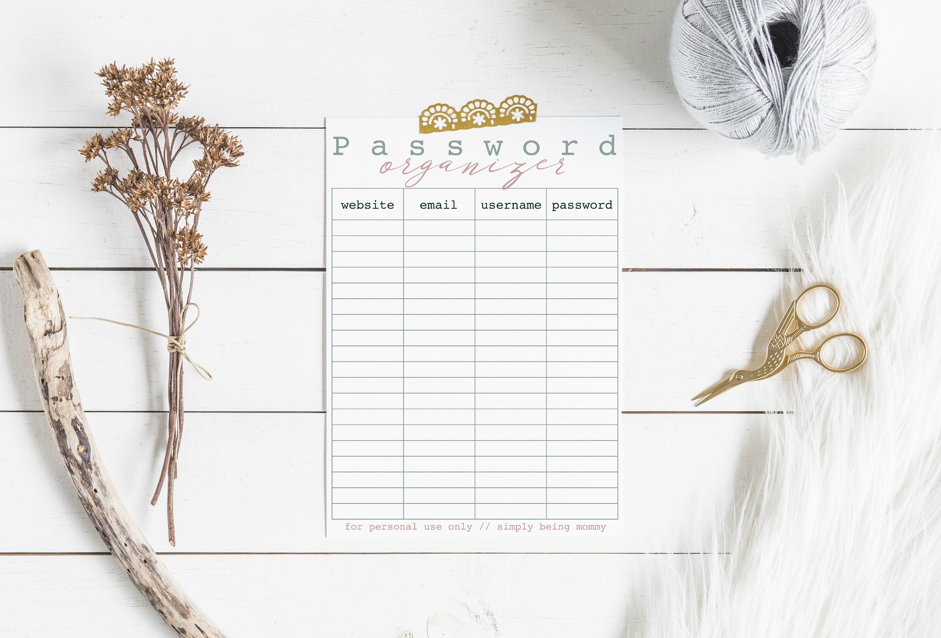 free printable password organizer