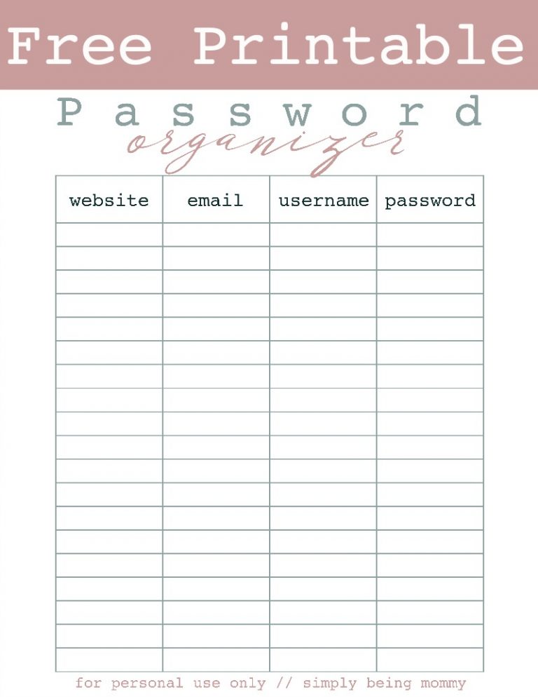 Printable Password Organizer | Free Way to Organize Your Passwords