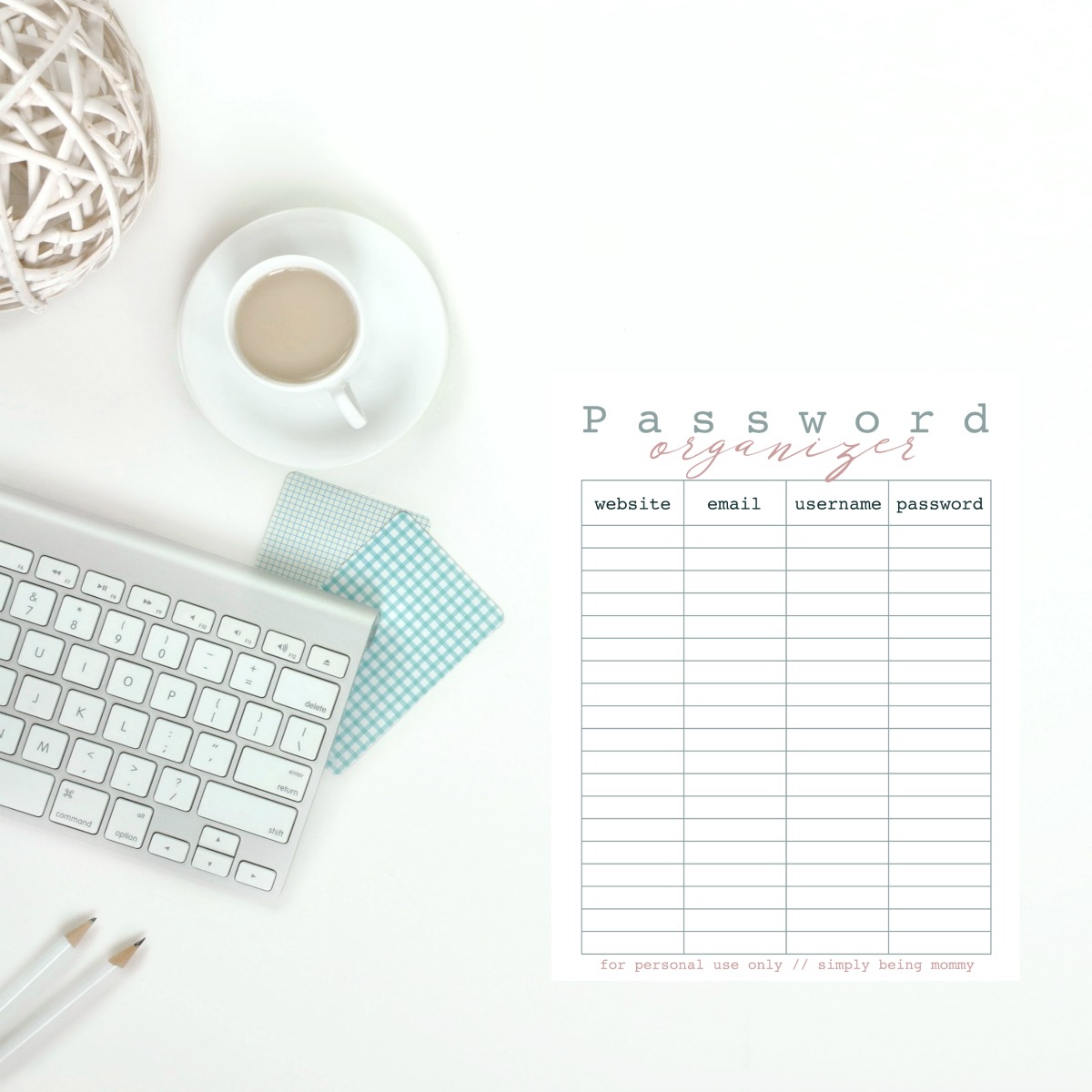 printable password organizer