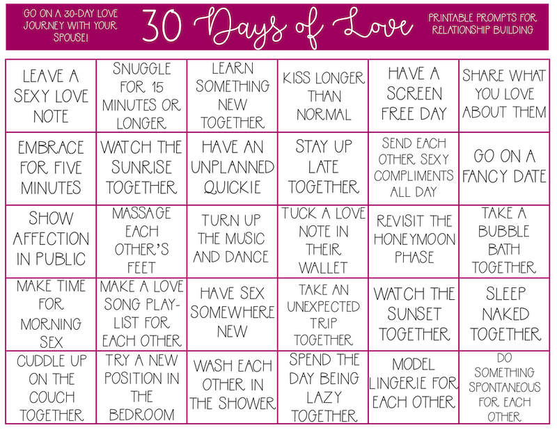 30 days of love printable