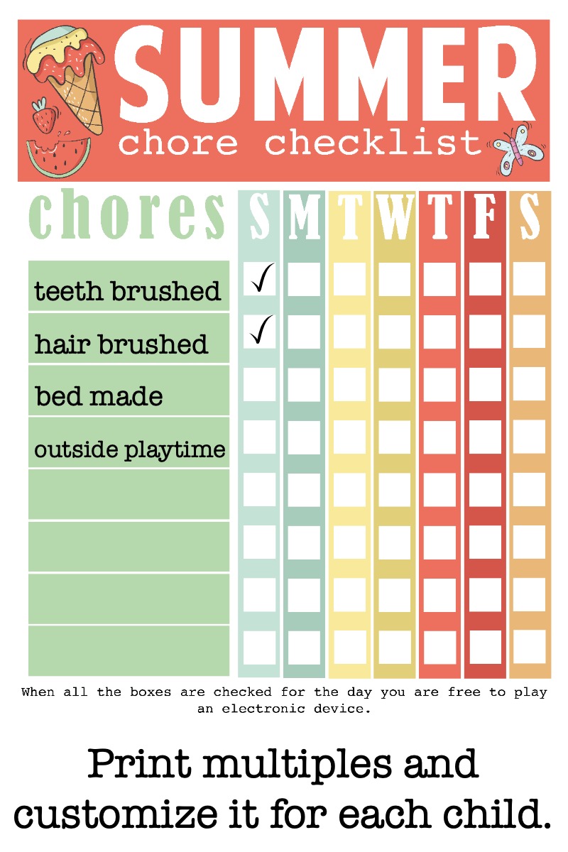 Download Printable Summer Chore Checklist | Simply Being Mommy