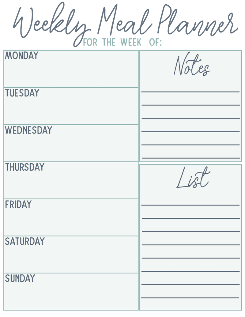 weekly meal planner printable free